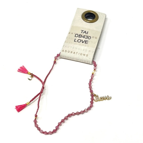 New Anthropologie x Tai Handmade Beaded Bracelet With Love Charm Dangle - Picture 2 of 5